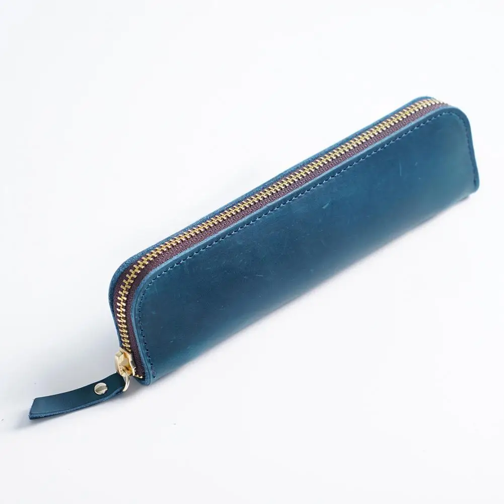 Retro Pencil Case Stylish Spacious Cowhide Pencil Case High Capacity Genuine Leather Pen Bag for Office School Supplies Smooth