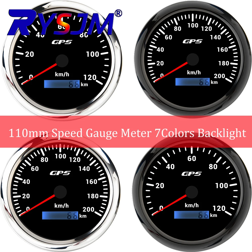 110mm Speed Gauge Meter GPS Speedometer 7Colors Backlight 120 Kmh 200 Kmh Speed Gauge Waterproof  Marine Boat Car Gauge