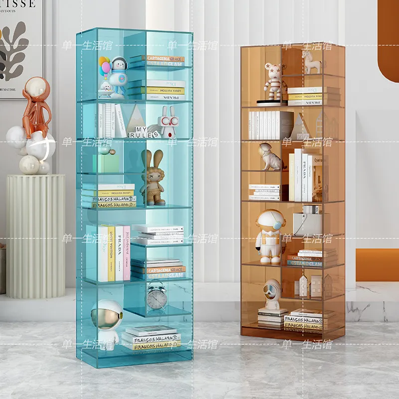 Acrylic floor-to-ceiling bookshelf shelf, living room wall display rack, multi-layer storage rack, locker, light luxury wine cab
