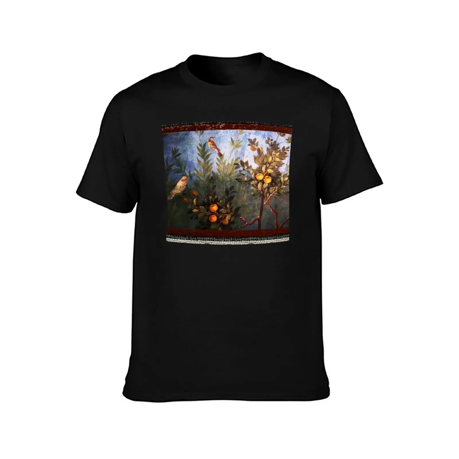 ANTIQUE ROMAN WALL PAINTING Flower Garden Flying Birds Over Quince Trees T-Shirt Cool Feeling Summer Tee Shirt T-Shirt