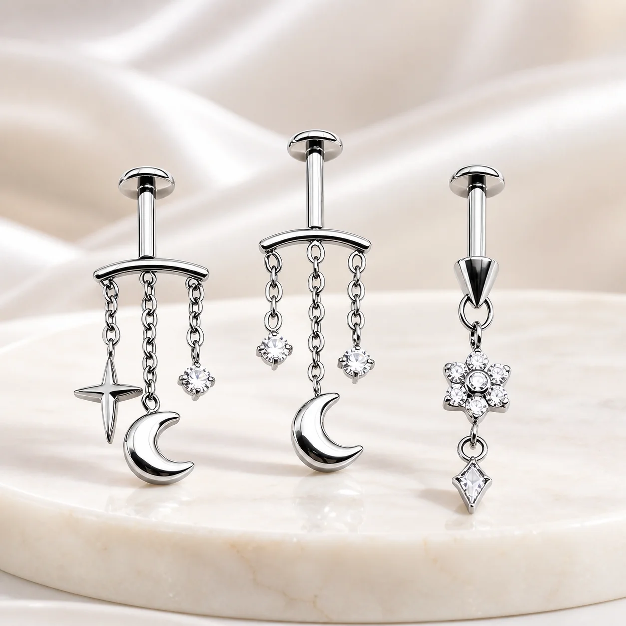 Starose 1Pc Unique ASTM F136 Titanium Piercing Jewelry with Cz Stud Vertical Helix Tassel Earrings Dangle Earlobe Piercing Women