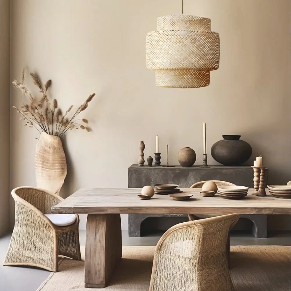 

Boho Bamboo Chandelier Handwoven Rattan Hanging Lamp Farmhouse Wicker Pendant Light for Dining Living Bedroom Kitchen 30/40/50cm