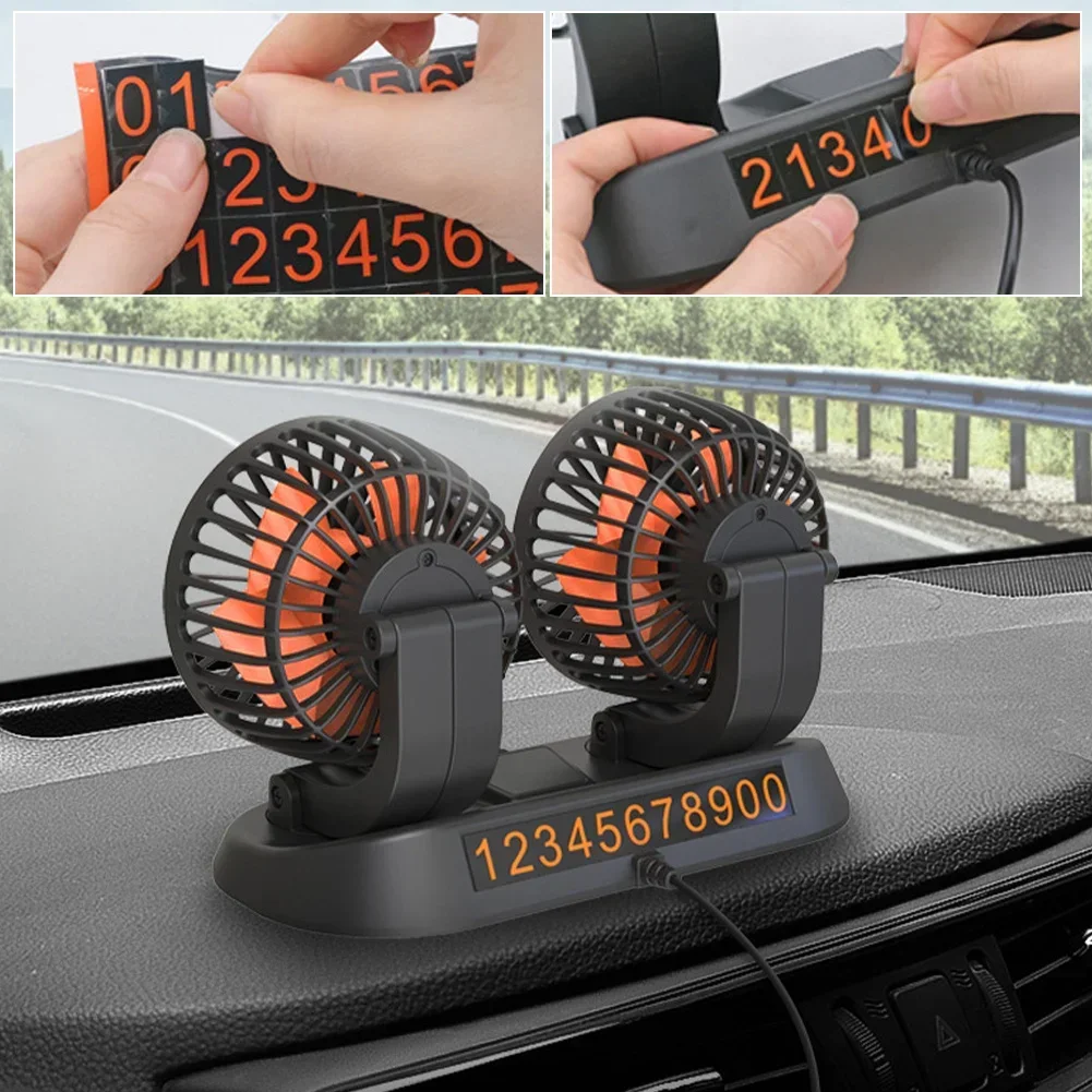 360° Rotatable Car Fan 5V/12V/24V 2 Speed Car USB Double Head Ventilation Fan Truck Air Conditioner Car Cooling Fan