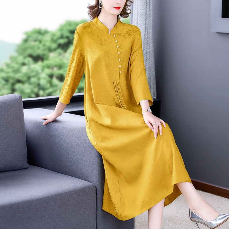 2023 New Fashion Xiangyun Yarn Dress Women's Summer Vintage Large Jacquard Loose Fit Casual Holiday Dress Vestidos