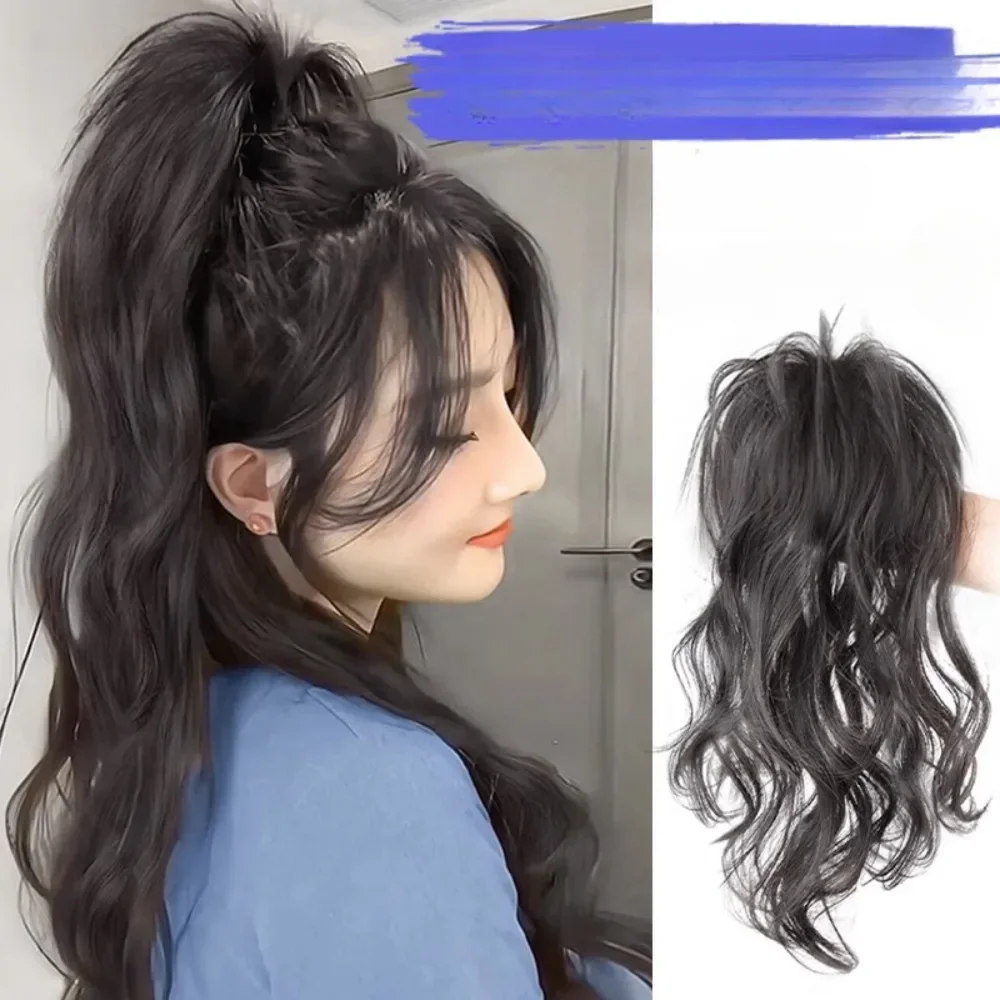 

30/40cm Synthetic Wigs Korean Style Cool Girl Long Straight Ponytail Wig Clip Women Natural Long Curly Hair Extension