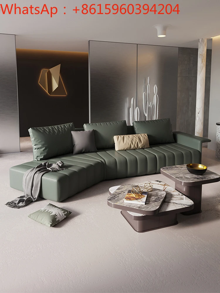 Modern luxurious Italian style minimalist piano key special-shaped sofa, living room, simple net red arc leather sofa corner