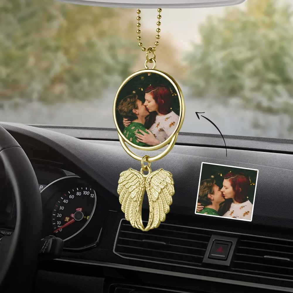 Custom Photo Angel Wing Pendant Necklace Personalized Memorial Jewelry Gold Silver Anniversary Christmas Gift