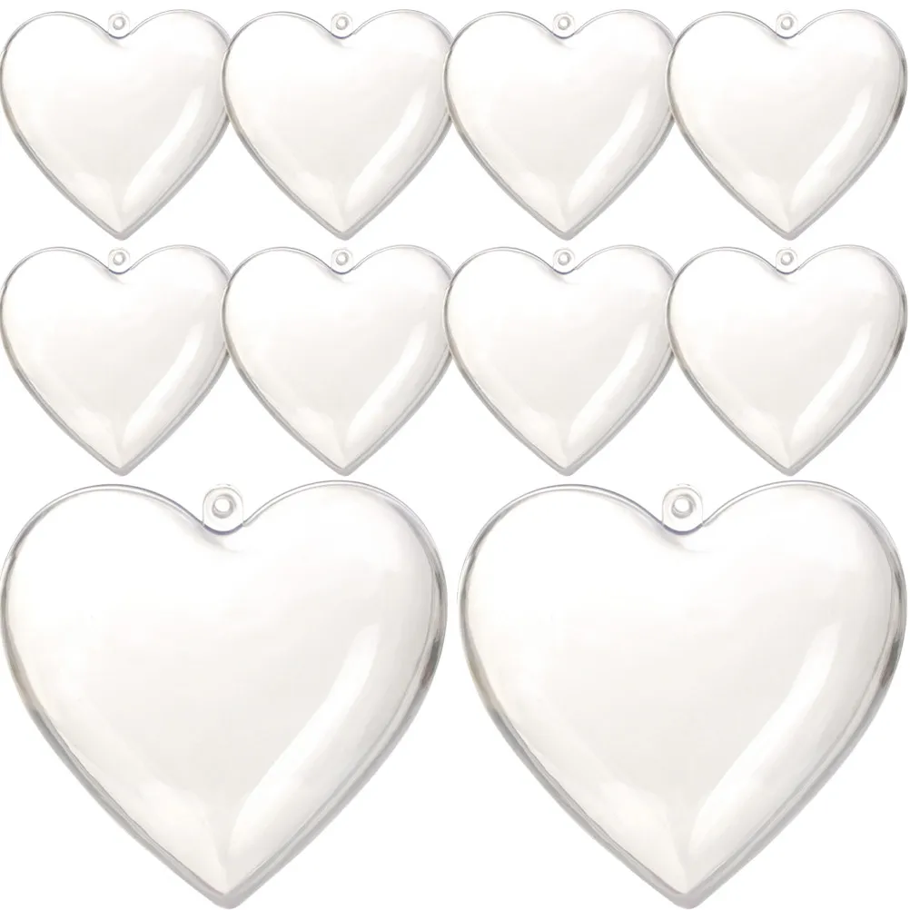 10Pcs Clear Fillable Heart Ball Plastic Ball Mold Design for Hanging Decorations Candy Storage Craft Supplies
