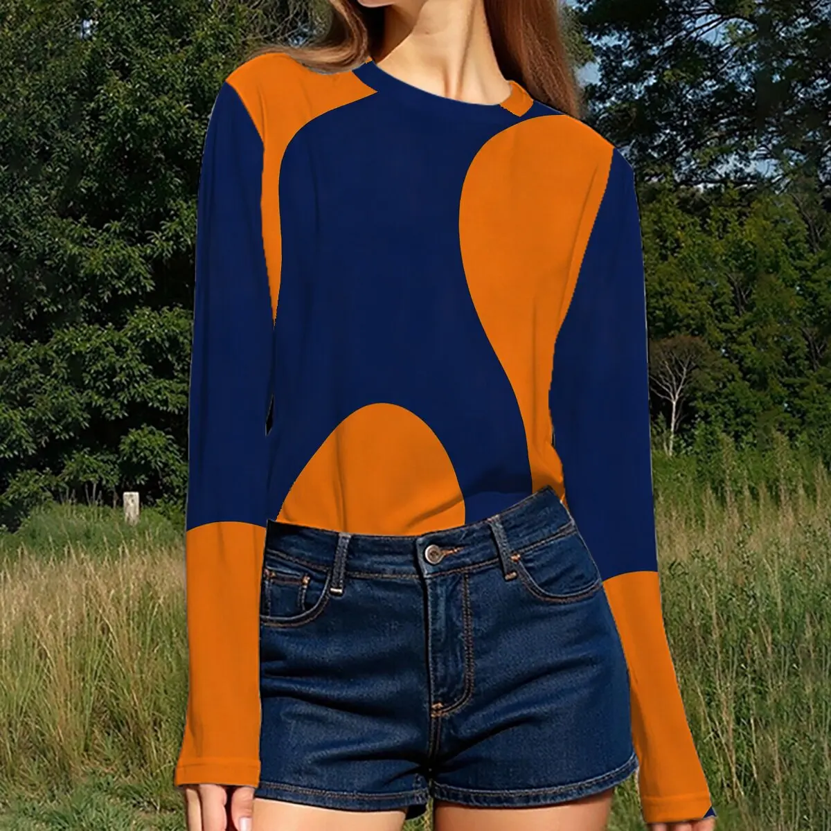 Women's Long-Sleeve T-Shirt, Classic Color-Blocking, Business Casual, Simple, Elegant, Casual and Relaxed Can Be Worn Alone