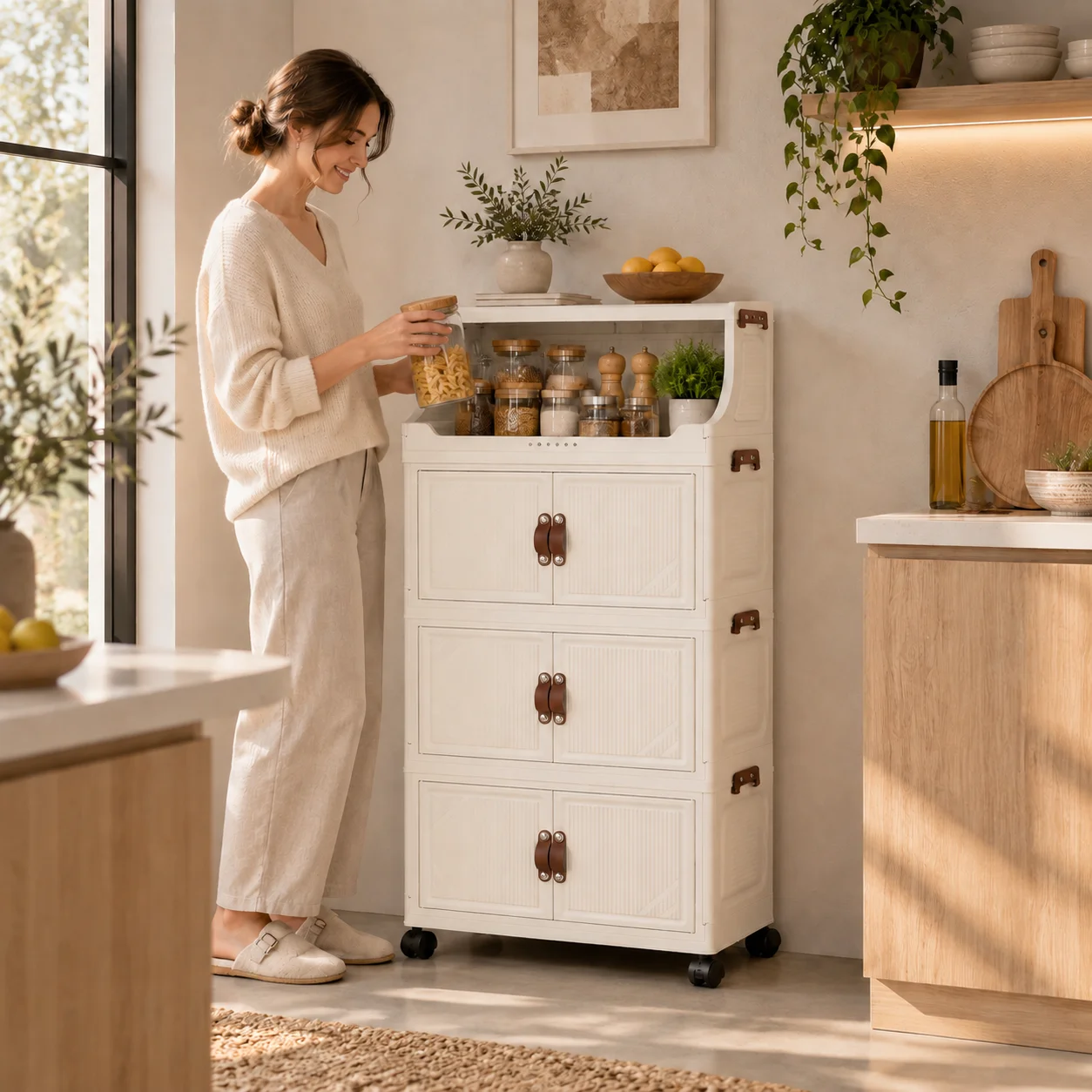 Scatola pieghevole per riporre oggetti, mobile contenitore mobile, mobile contenitore per la casa, mobile contenitore per spazi ristretti in bagno, scaffale da tavolo a più livelli per la cucina,