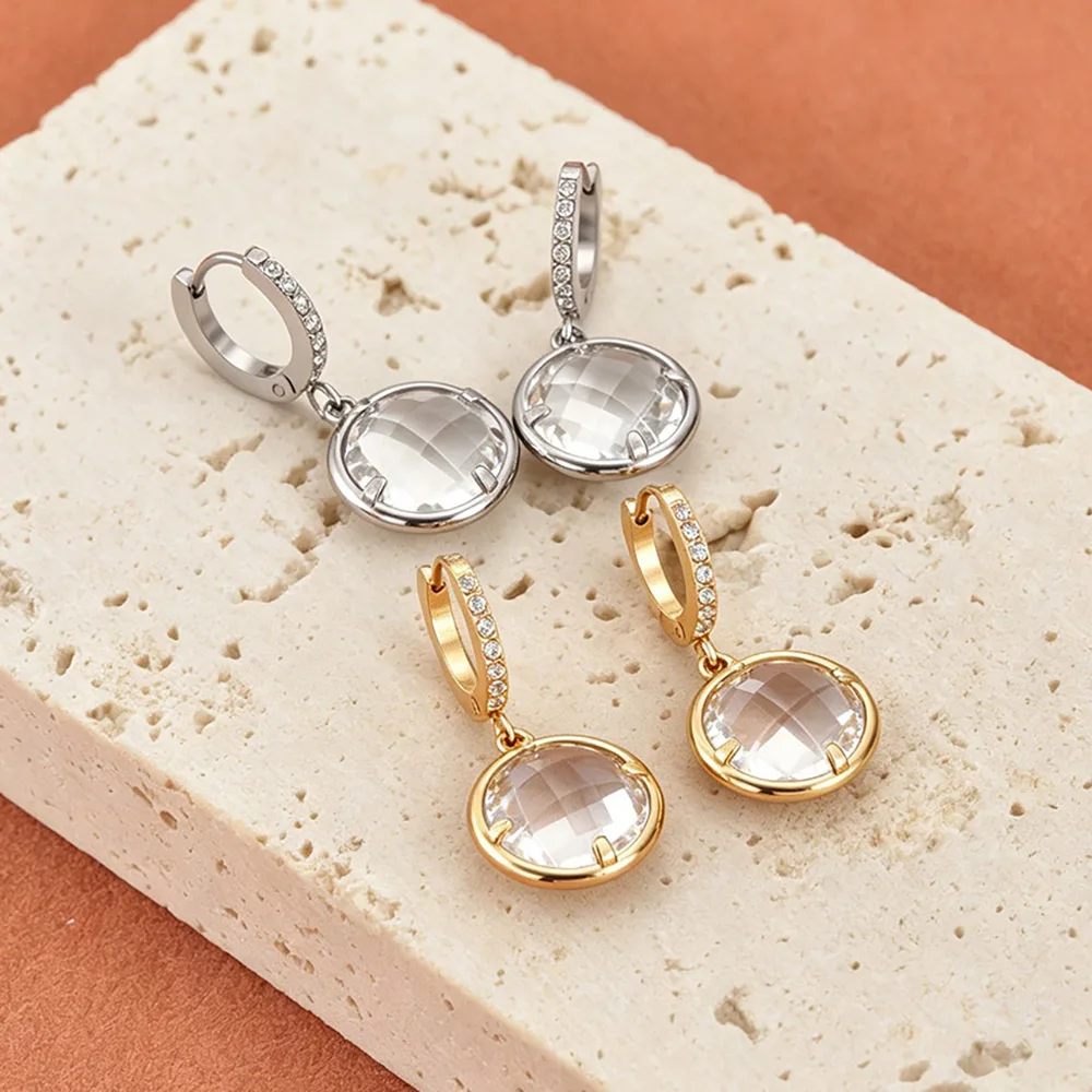 JeeMango Hochwertige runde Ohrringe aus tschechischem Glas aus Edelstahl für Damen, vergoldet, exquisiter Hochzeitsschmuck E26109 – Detail 7