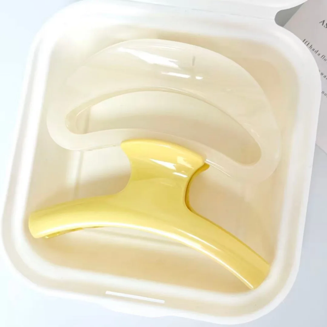 2 Stück Koreanische Weiße Halbkreis-Haarklammern Elegante Acryl Gelbe Bogenförmige Haifischklammer Retro Pferdeschwanz-Accessoires