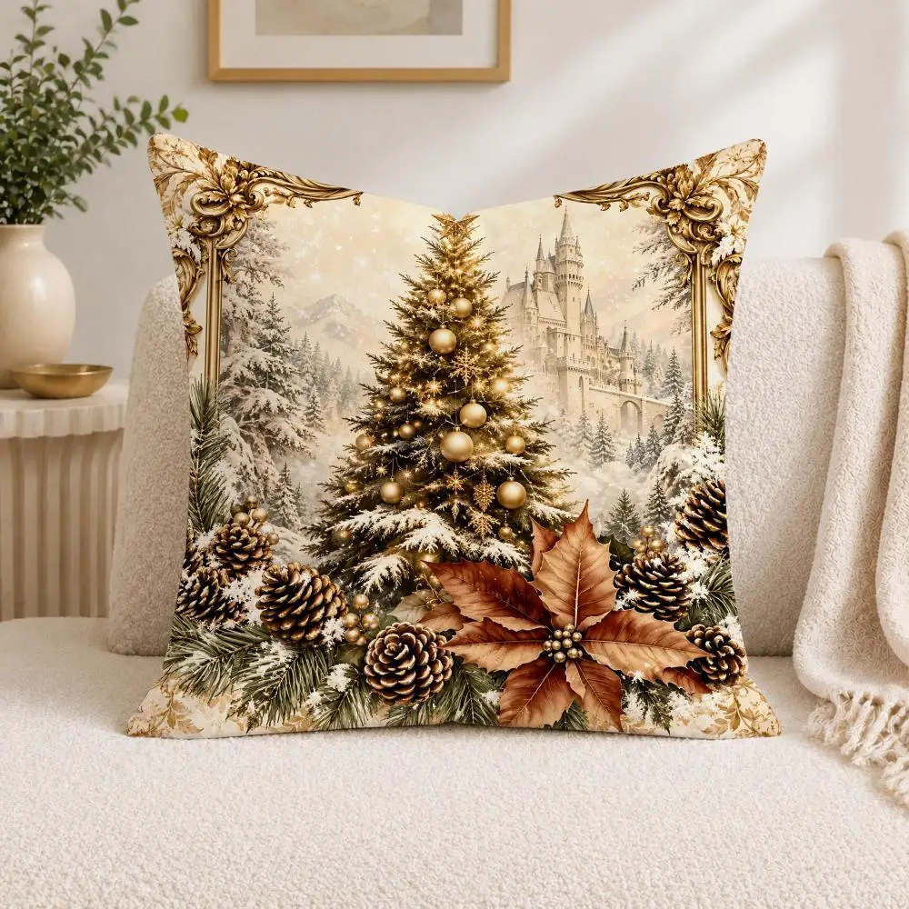 Santa Claus Deer Tree Bowknot Cushion Cover Square Decorative Sofa Pillow Case Bedroom Living Room Home Decor Gift
