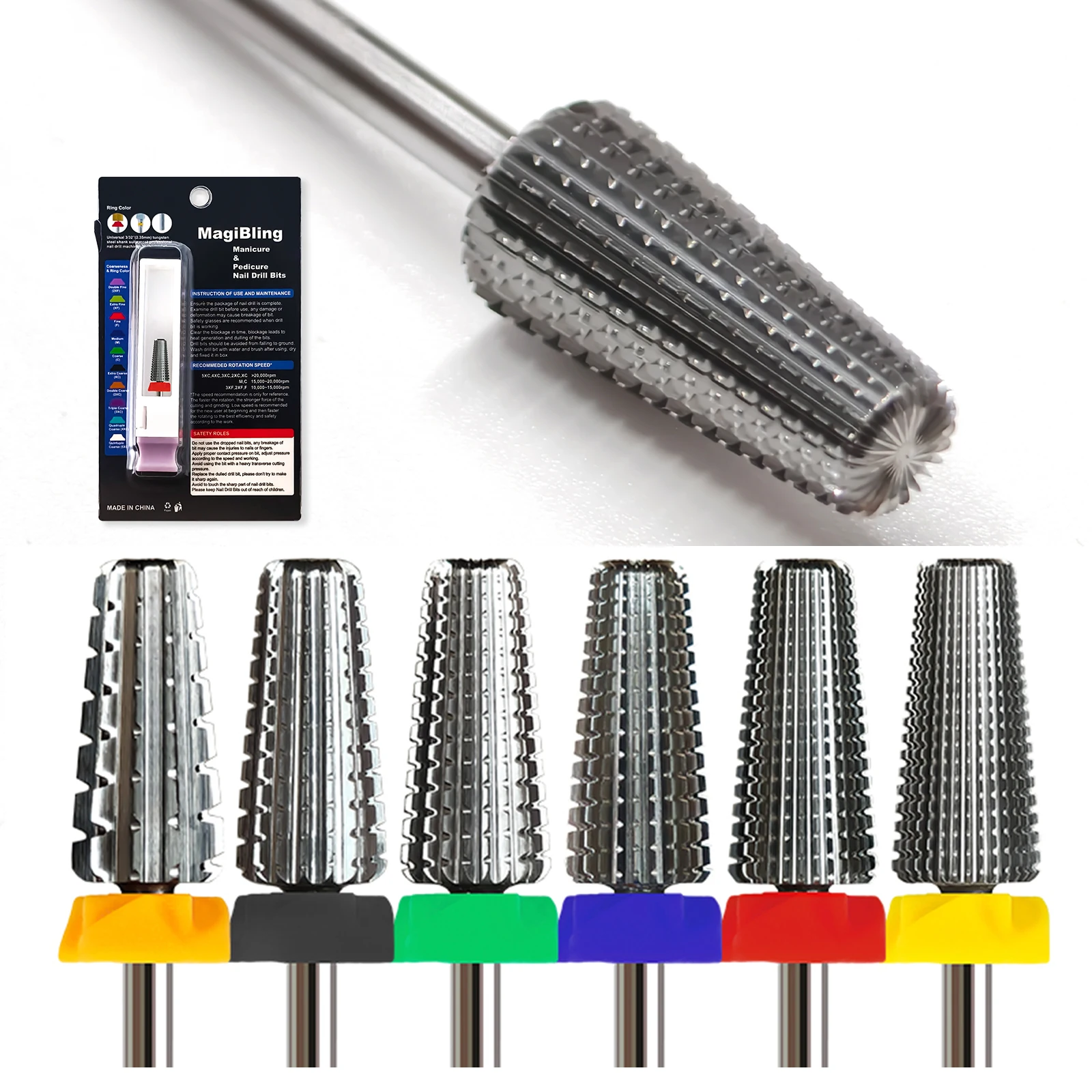 

MagiBling 5 в 1, твердосплавные конические сверла для ногтей с прямым вырезом для кутикулы, твердые, мягкие, для удаления геля, профессиональные биты 3/32 дюйма