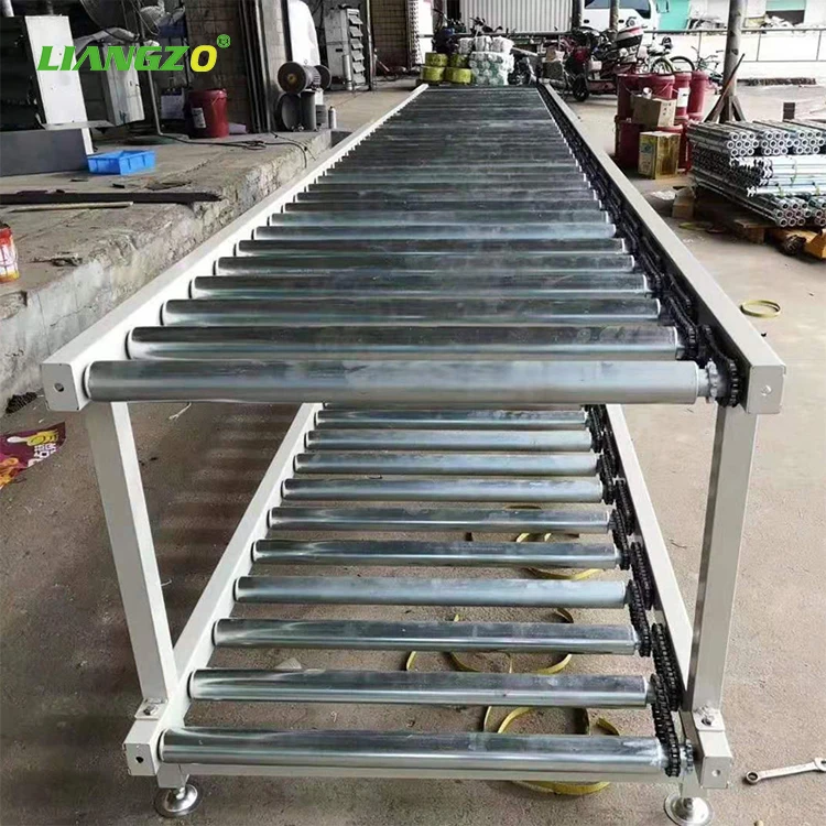 Automatic Transfer Heavy  Adjustable Feet Chain Driven Live Roller Conveyor For Transporting