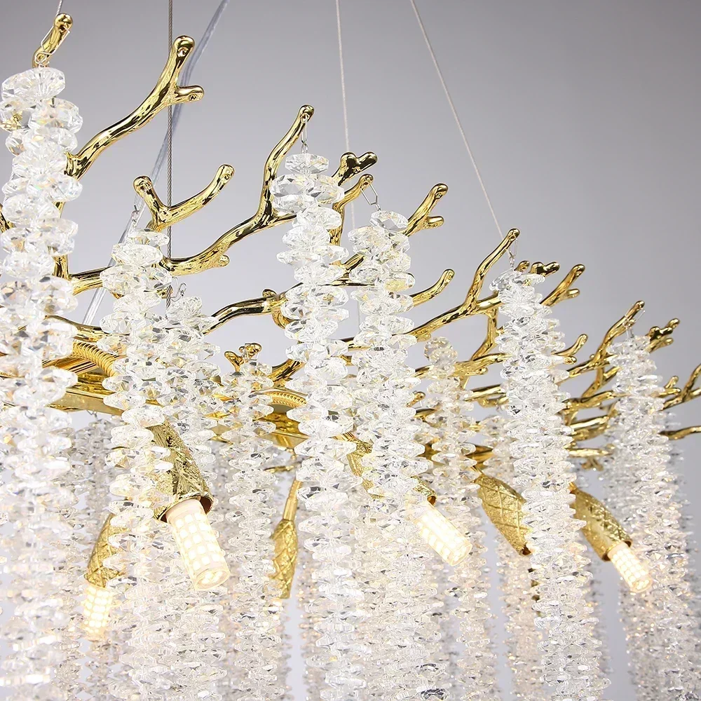 Round Gold Crystal Chandelier for Bedroom, Living Room, Dining  Lounge, Modern Luxury Ceiling  Branch Chandeliers