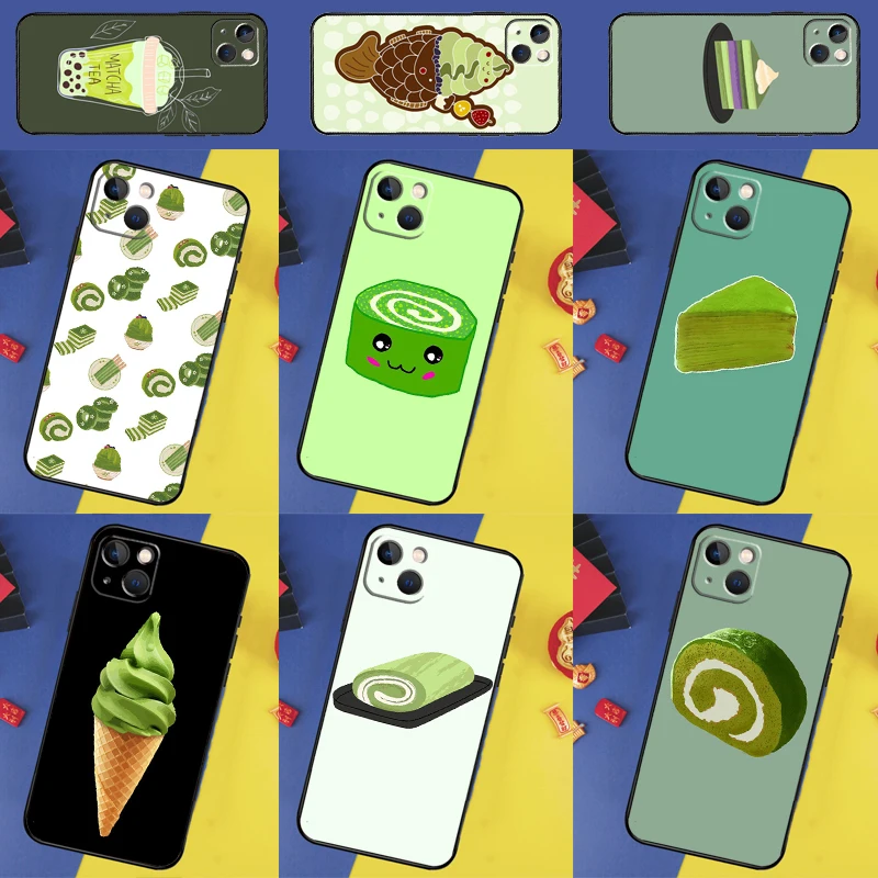 Matcha Cake Case For iPhone 14 15 16 13 12 11 Pro Max XS XR X Plus 12 13 Mini Funda Cover