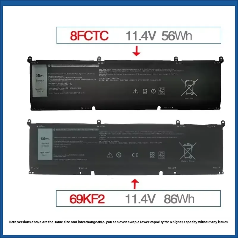 New 11.4V 56Wh 8FCTC 86Wh 69KF2 Laptop Battery for Dell G15 5510 5511 5515 5520 5525 5530 G17 7710 7711 Precision 5550 5560