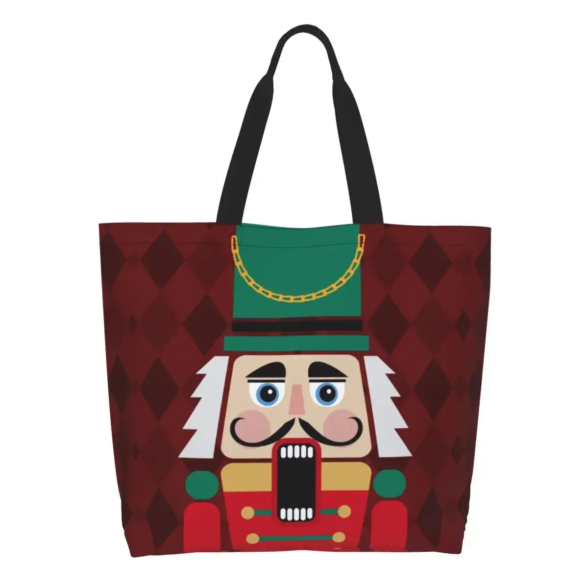 Funny Nutcracker Doll Shopping Tote Bags Recycling Cartoon Toy Soldier Christmas Gift Canvas Grocery Shoulder Shopper Bag