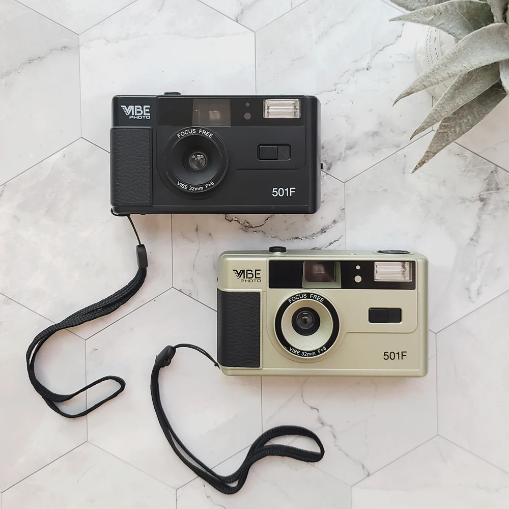 VIBE 501F Camera Reusable Non-Disposable Retro Film camera 135 Film Fool with Flash Black/Red/Champagne Silver/Pink