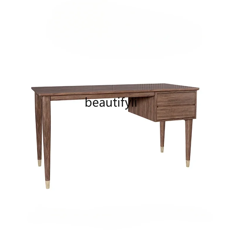 Black Walnut Desk Nordic Solid Wood Computer Desk Home Small Apartment Simple and Light Luxury Writing Desk