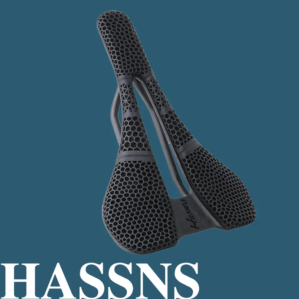 

HASSNS Carbon Fiber 3D Printed Bike Saddle Ultra Light Hollow Comfortable for Mountain Road Racing Bikes