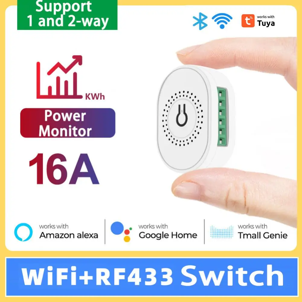 Tuya 16a Wifi Rf 433 Mini-Schakelaar Met Power Mornitor Double-Way Timer Relay Smart Life Breaker Werk Met Alexa Home