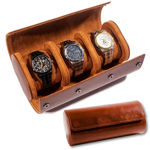 Estuche de viaje para reloj 1/2/3, caja de reloj de cuero clásica con textura perfecta. Caja de reloj para hombre para viajes hecha a mano por Craftsmen