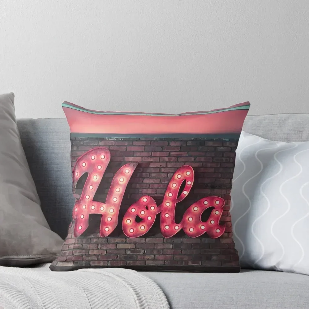 

Hola Spanish Hello Neon Sign Throw Pillow sleeping pillows Luxury Pillow Cover Cushions For Children luxury decor pillow