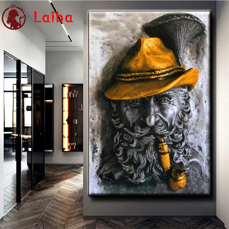 

DIY Diamond Painting Pipe Smoking Man Portrait Art Diamond Mosaic Full Drill Square round stones Cross Stitch Handmade Hobby