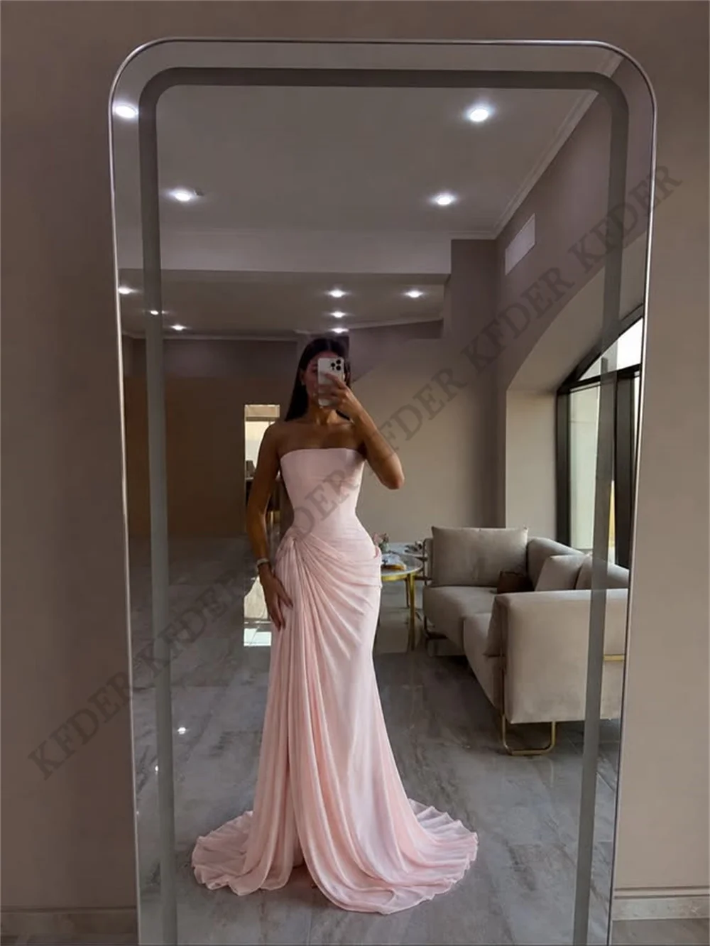 Strapless Prom Dress Chiffon A Line Women's Evening Gowns Sleeveless Simple Formal Prom Robes De Soirée Customized