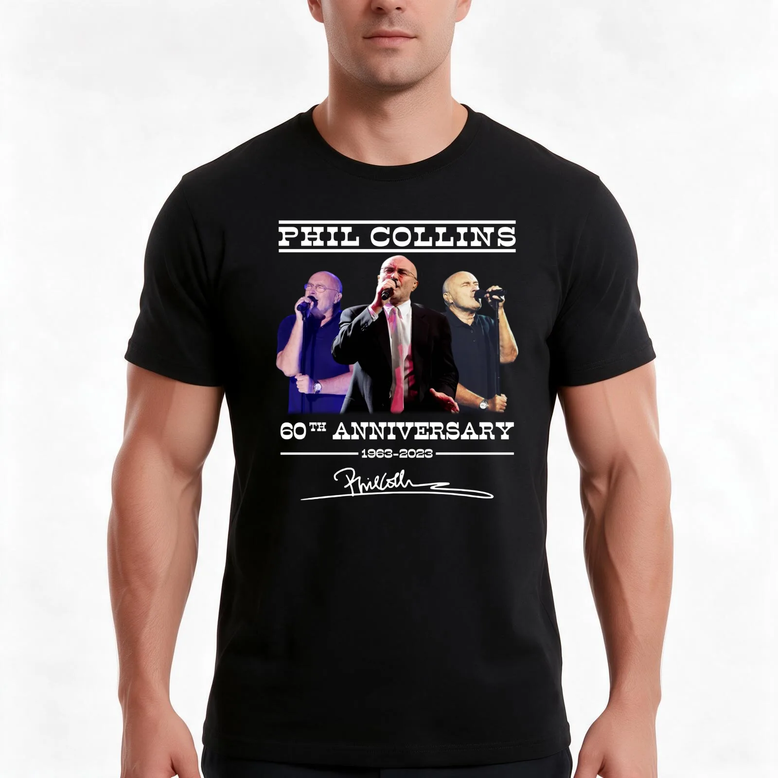 Phíl Cóllíns 60th Anniversary 1963 2023 Signatures T-Shirt, Summer Casual Cotton Tee, Oversized Streetwear Tops, 100% Cotton