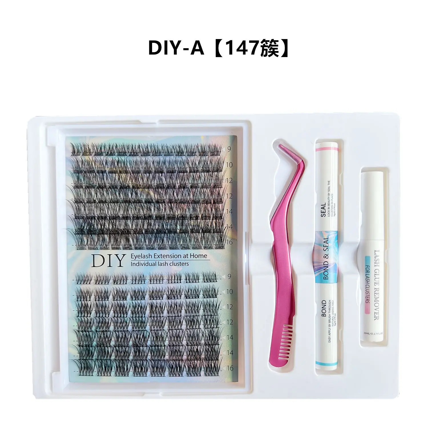 DIY Lash Extension Mix Styles Lash Clusters แต่ละกับ Bond & Seal Remover แหนบแปรงขนตาสําหรับ Self Application แต่งหน้า