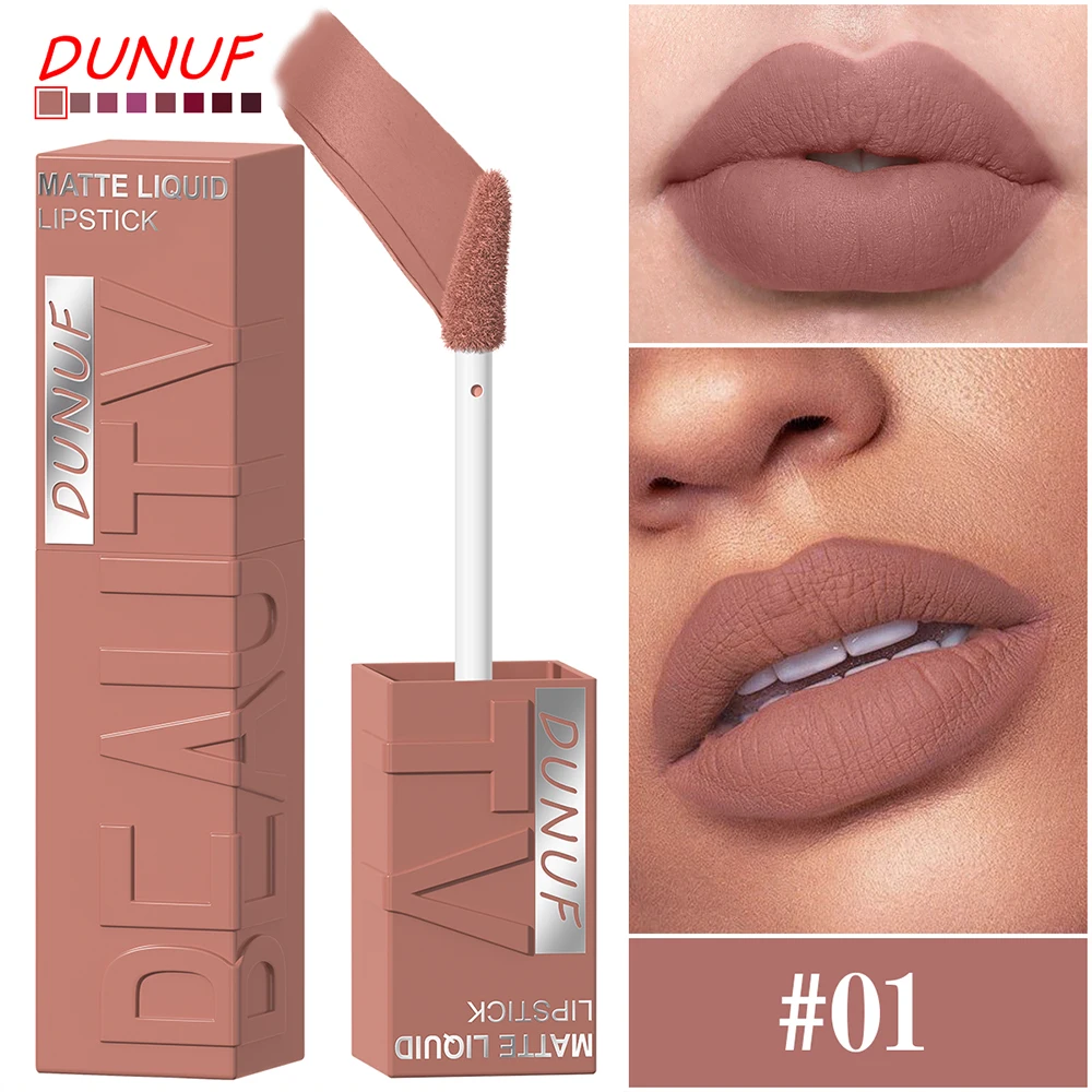 Fluwelen vloeibare lippenstift Lipgloss 1pcs Mat Waterdicht Langdurig Niet-plakkerig, Dieprood Naakt Kerstcadeau voor alle huidtypes