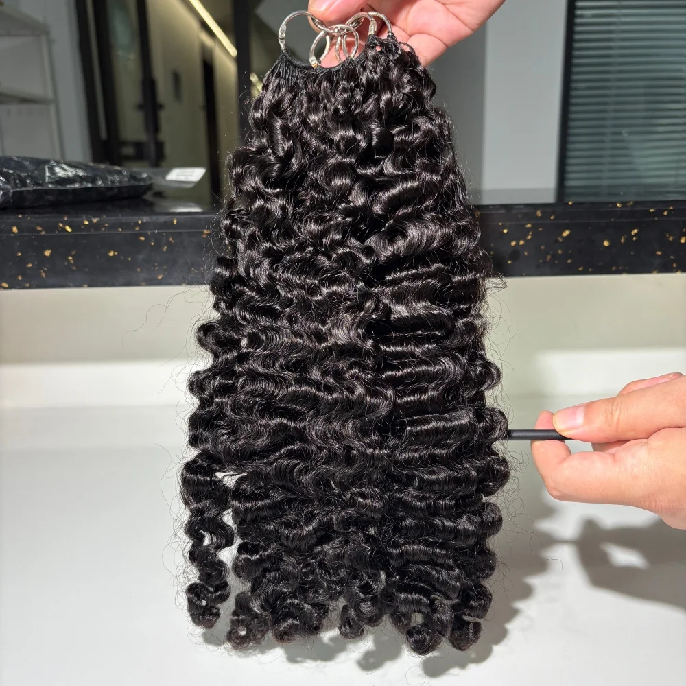 ريشة لحمات الشعر 15A البورمية مجعد Knotless الكروشيه قبل فصل ريشة وصلات شعر 100% شعر بشري حقيقي نسج للنساء