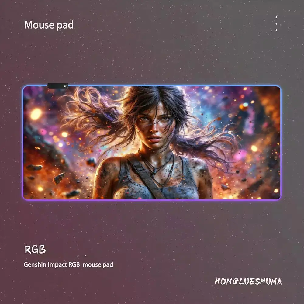 Podkładka pod mysz Game L-lara Croft RGB Gaming Mouse Pad Desk Mat HD Gamer Large LED Light XXL MousePads