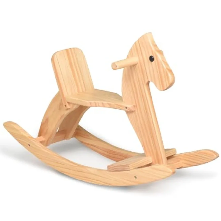 

Rocking Horse Wooden Ride On Toy for Classic Design Rocking Horse with Pedal and Safe Backrest Fine Workmanship Classic, Natura
