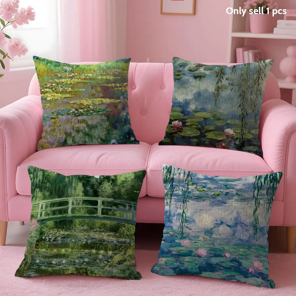 Water Lilies Claude M-Monet Fine Art Cushion Cover Decorative Linen Throw Pillow Case Soft For Bed Sofa Car Home Decor
