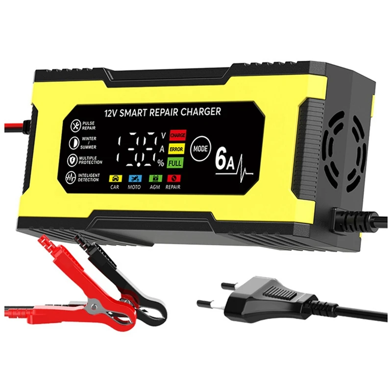 شاحن إصلاح ذكي 12 فولت 6 أمبير، شاشة LED لإصلاح النبض، شاحن ذكي سريع الشحن، شاحن الرصاص الحمضي للسيارات والدراجات النارية