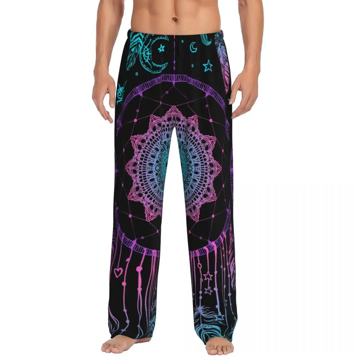 Mens Pajamas Pyjamas Pants Talisman Dreamcatcher With Feathers Moon Lounge Pants Sleep Bottoms