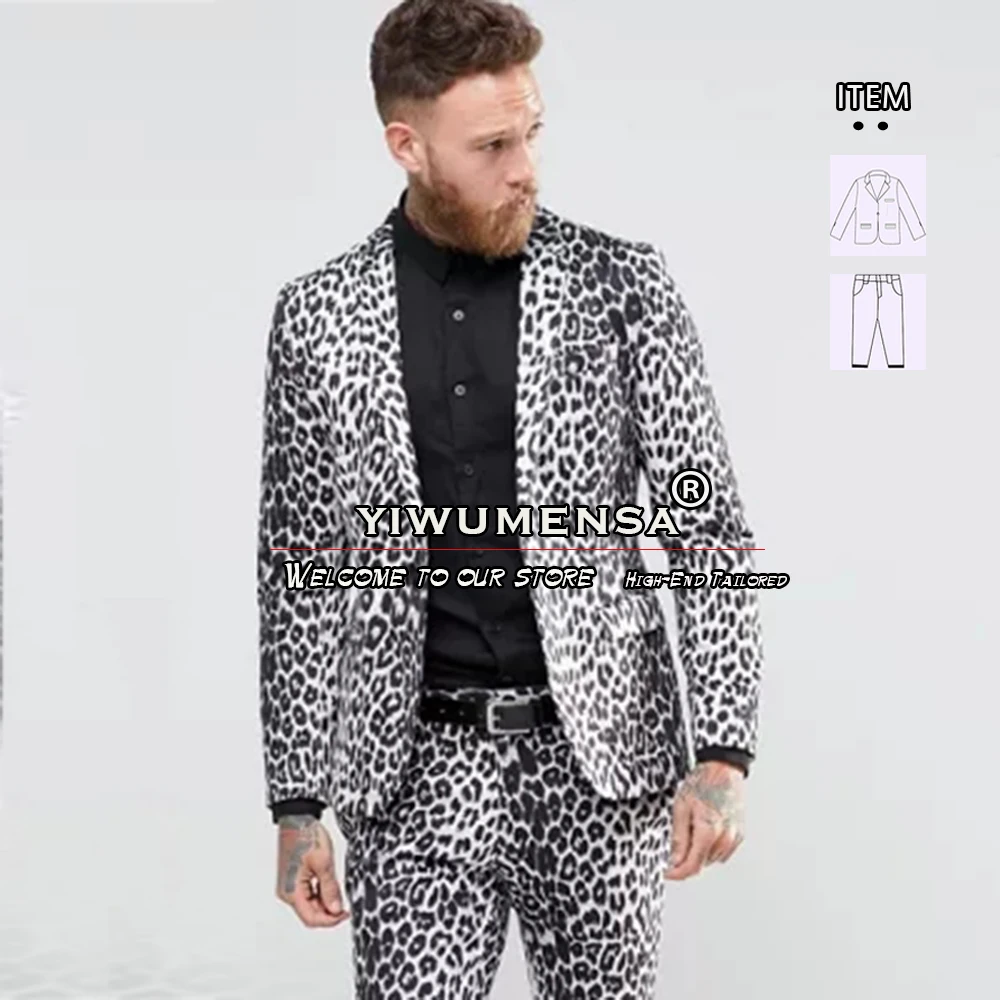 Tailor-Made Leopard Men's Suits Slim Fit Single Breasted Blazer Pants 2 Pieces Smart Casual Dress Groomsman Wedding Tuxedo