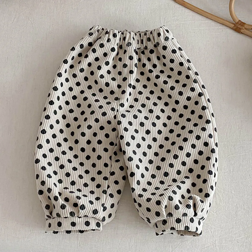 السراويل الشتوية الدافئة للفتيات الصوف الأزهار نقطة طباعة الأطفال بوتيك الملابس السببية فضفاضة المدرسة طفل فتاة السراويل #3