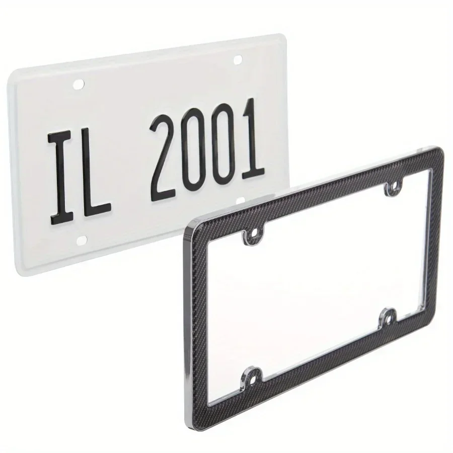 

Black Chrome Carbon Fiber License Plate Frame, Chrome Zinc Alloy Base with Carbon Fiber Trim,Easy to install,durable