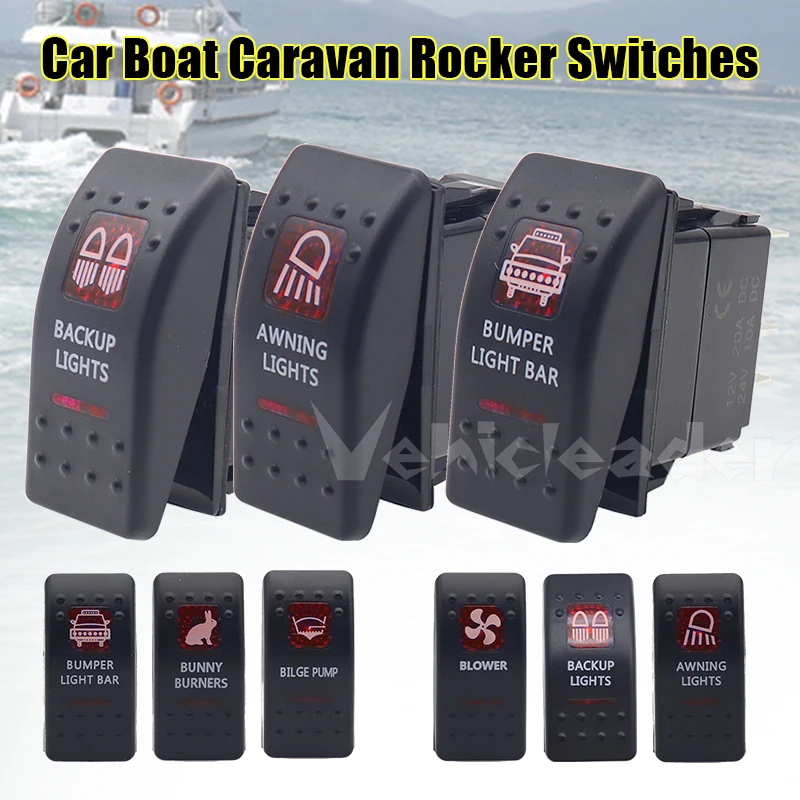 12V/24V 5 Pin Marine Switch SPST ON-OFF for Car Switch Boat Truck Light RED LED Waterpoof BACKUP LIGHTS/BLOWER/AWNING LIGHTS