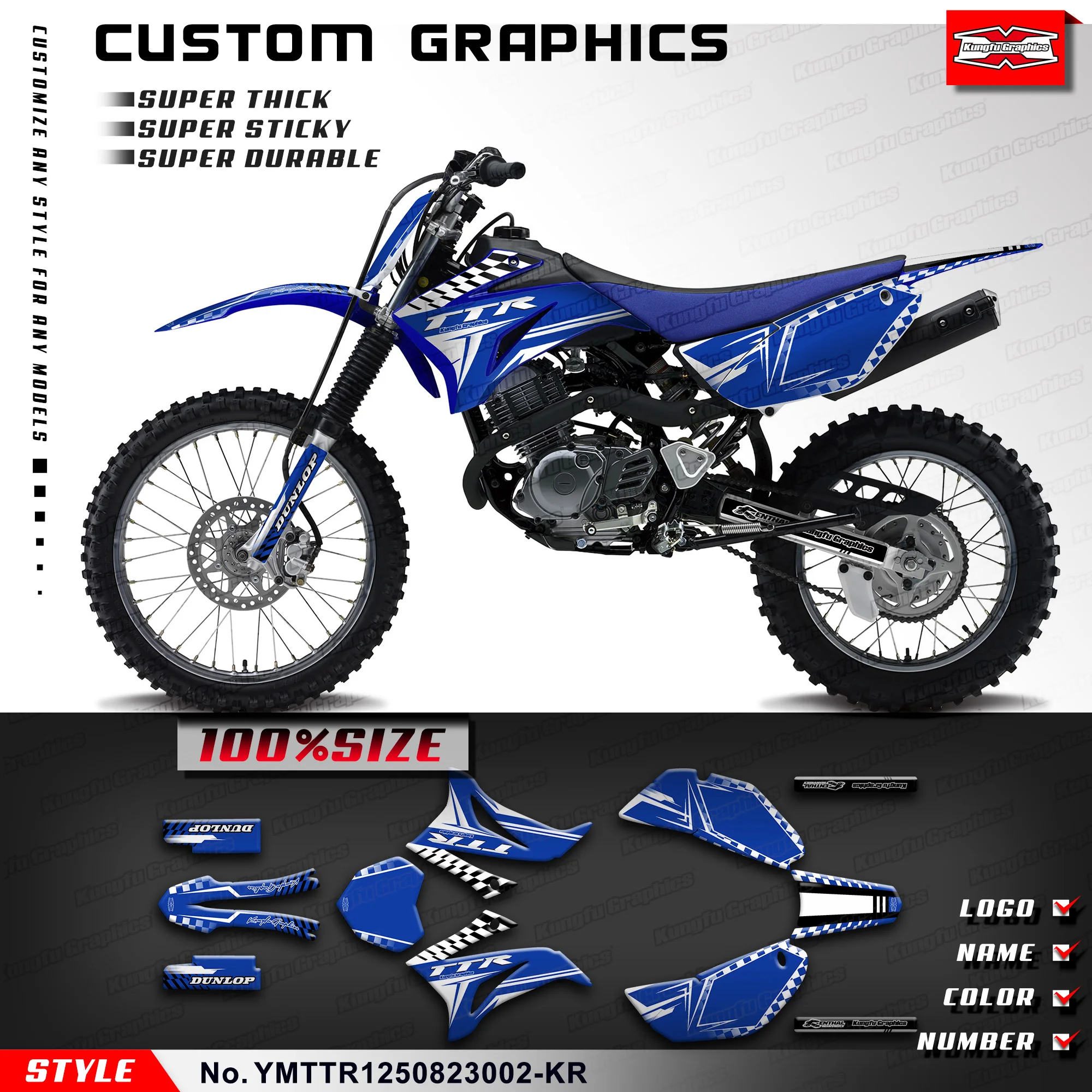 

KUNGFU GRAPHICS Dirt Bike Custom Vinyl Stickers MX Motocross Decal for Yamaha TTR 125 2008-2023, YMTTR1250823002-KR