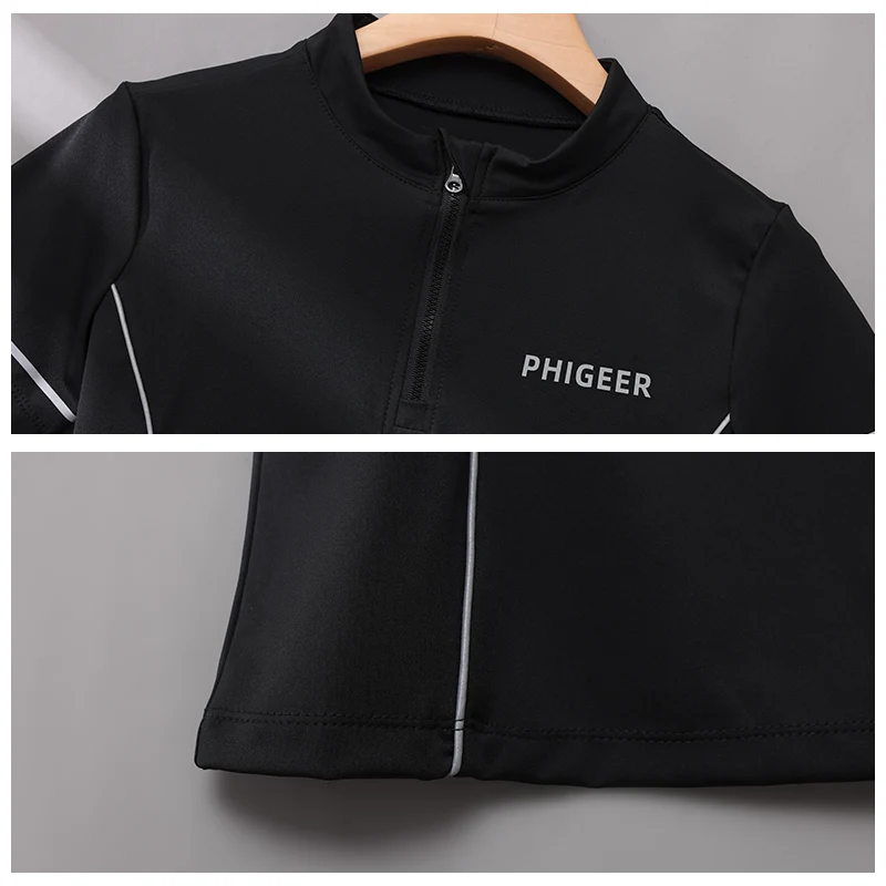 PHIGEER Active Half-Zip Sports Top Women's Gym Sportswear Short Sleeve Shirt Fitness Training Golf Tennis Running Female Clothes