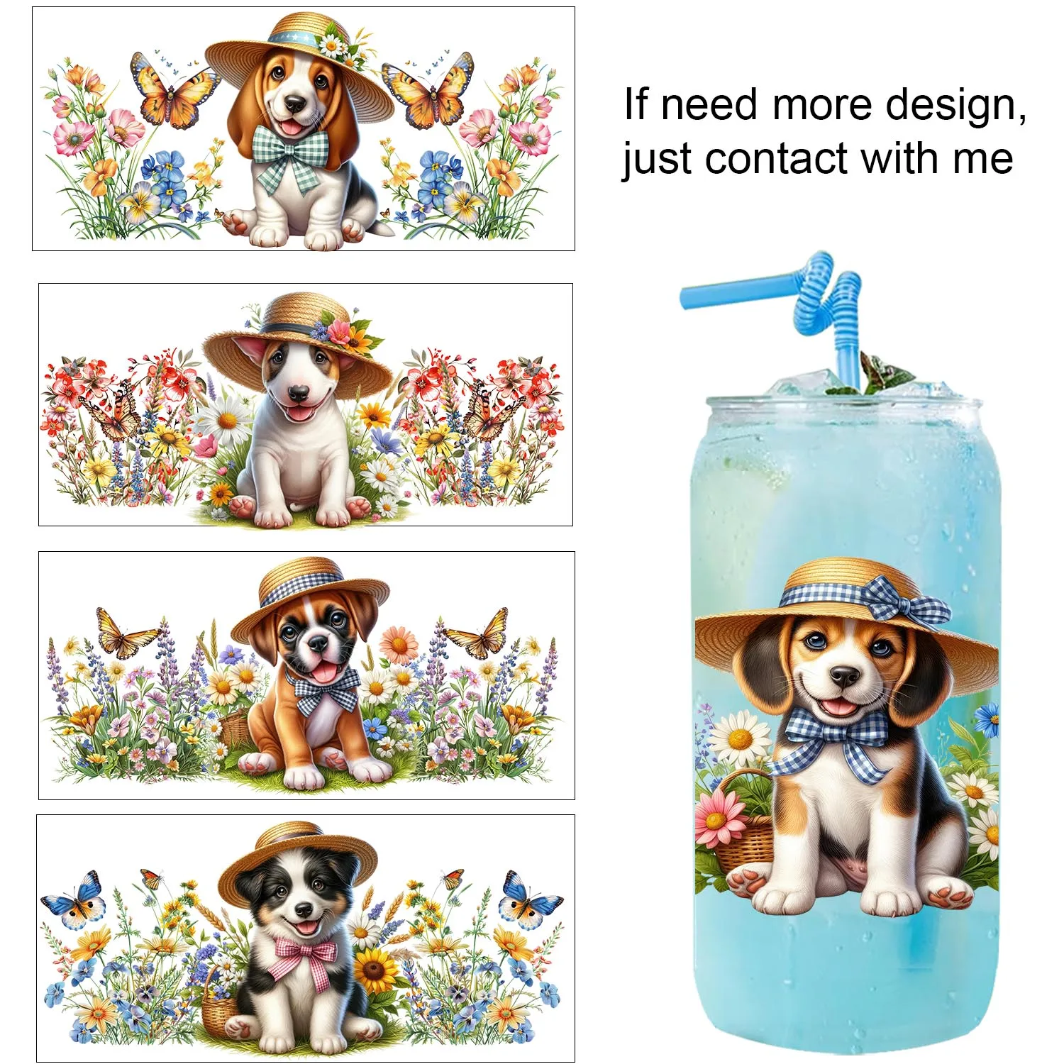 28 Style Cute small dogs artwork easy peel waterproof Party DIY Decals 3D transfers uvdtf tumbler stickers 16oz uv dtf cup wraps