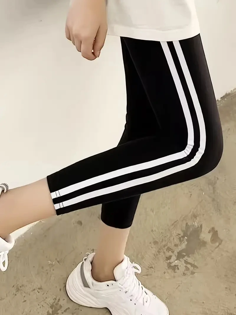 Side Stripe Two-Bar Print Seven-Point Running Yoga Fitness Pants High-Waisted Butt-Lifting Seven-Point Shaping Pants