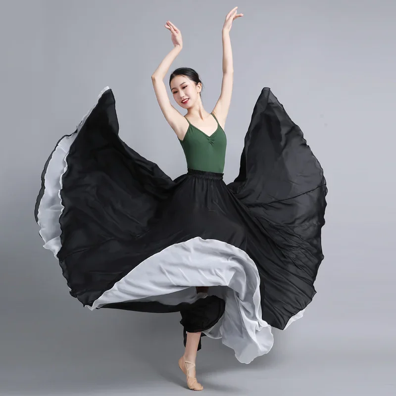 Flamenco Chiffon Dance Skirt for Women 720 Degrees Solid Color Long Skirts Dancer Practice Wear Chinese Style Skirt with Big Hem