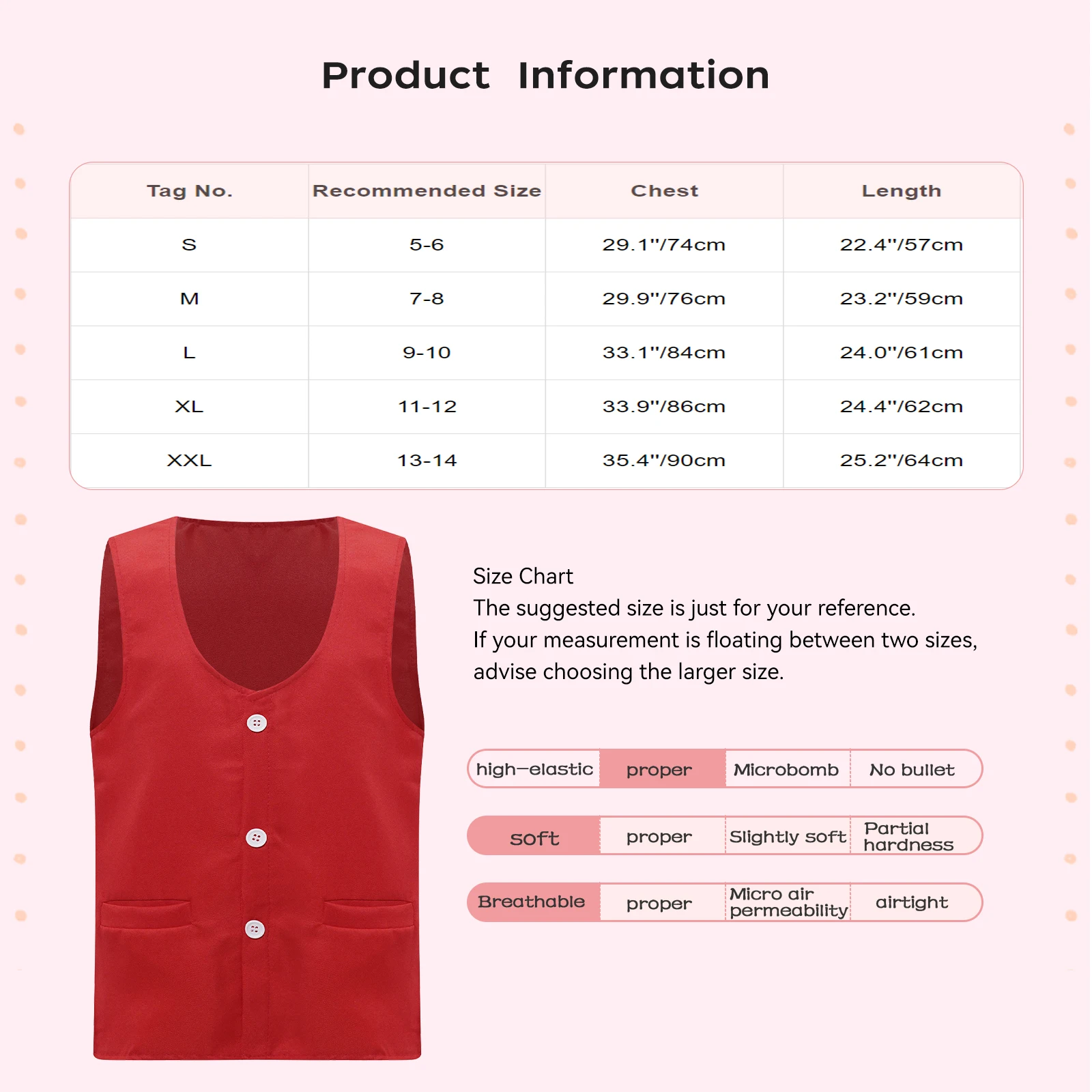Unisex Kids Boys Girls Volunteer Activities Vest Solid Color V Neck Sleeveless Button Down Waistcoat with Pockets 6